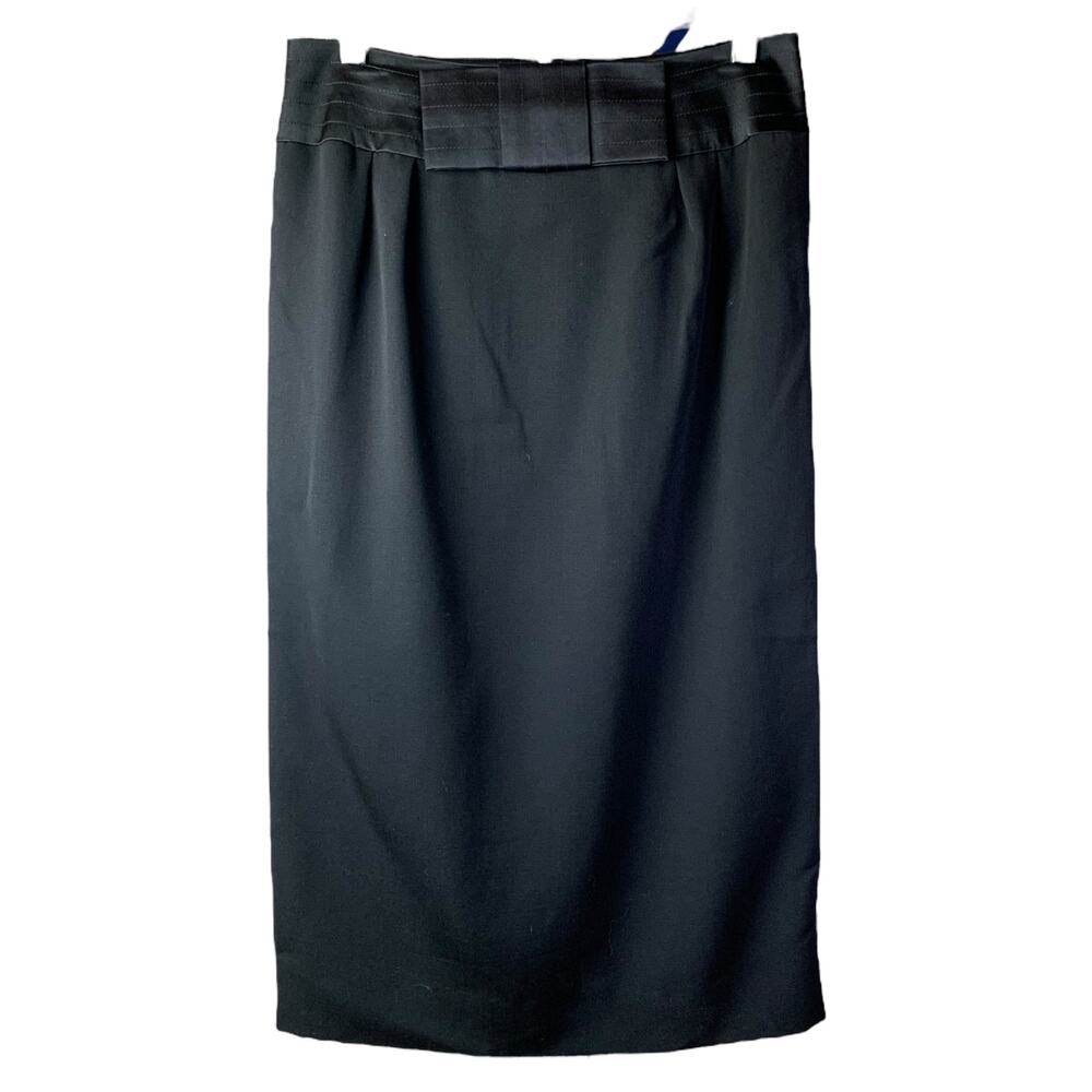 Celine Paris Pencil Skirt Womens Sz 40 Black Wool Satin Bow Back Zip Knee Length